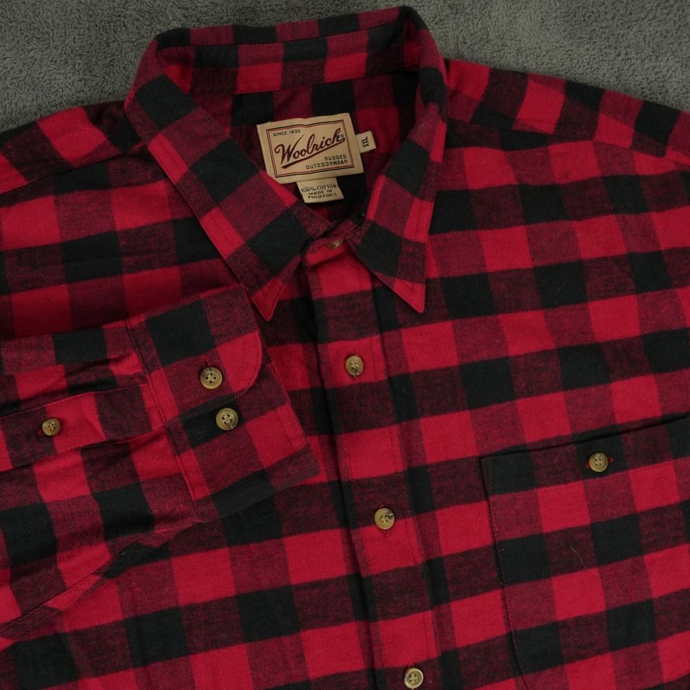 Woolrich Button Up Shirt Mens XXL Red Black Buffalo Plaid Cotton Flannel